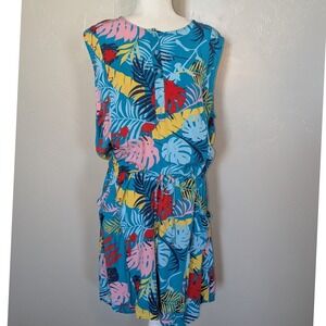 Margaritaville XL Dress Sleeveless Tropical Leaf Print Blue Casual Summer‎